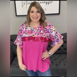 Southern Stitch pink heart top